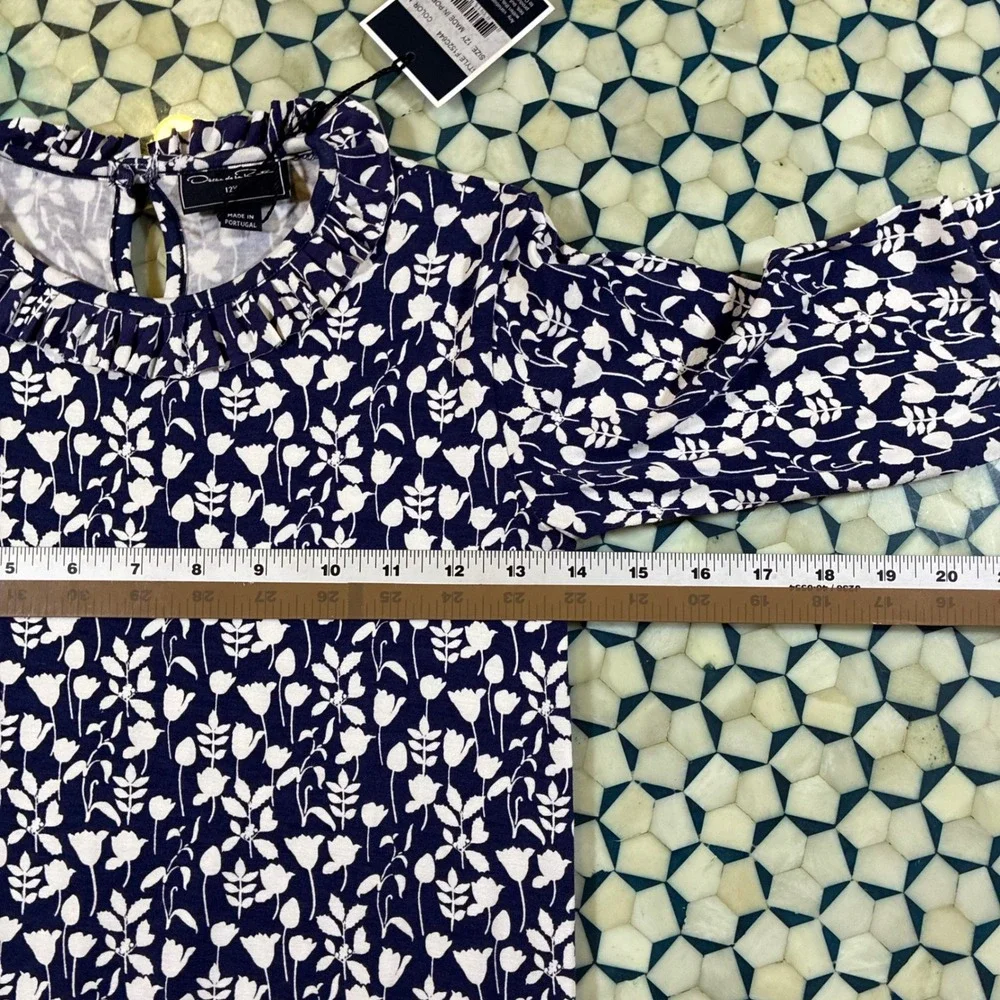 NWT Oscar de‎ la Renta Kids Blue Floral Print Long Sleeve Dress Size 12Y